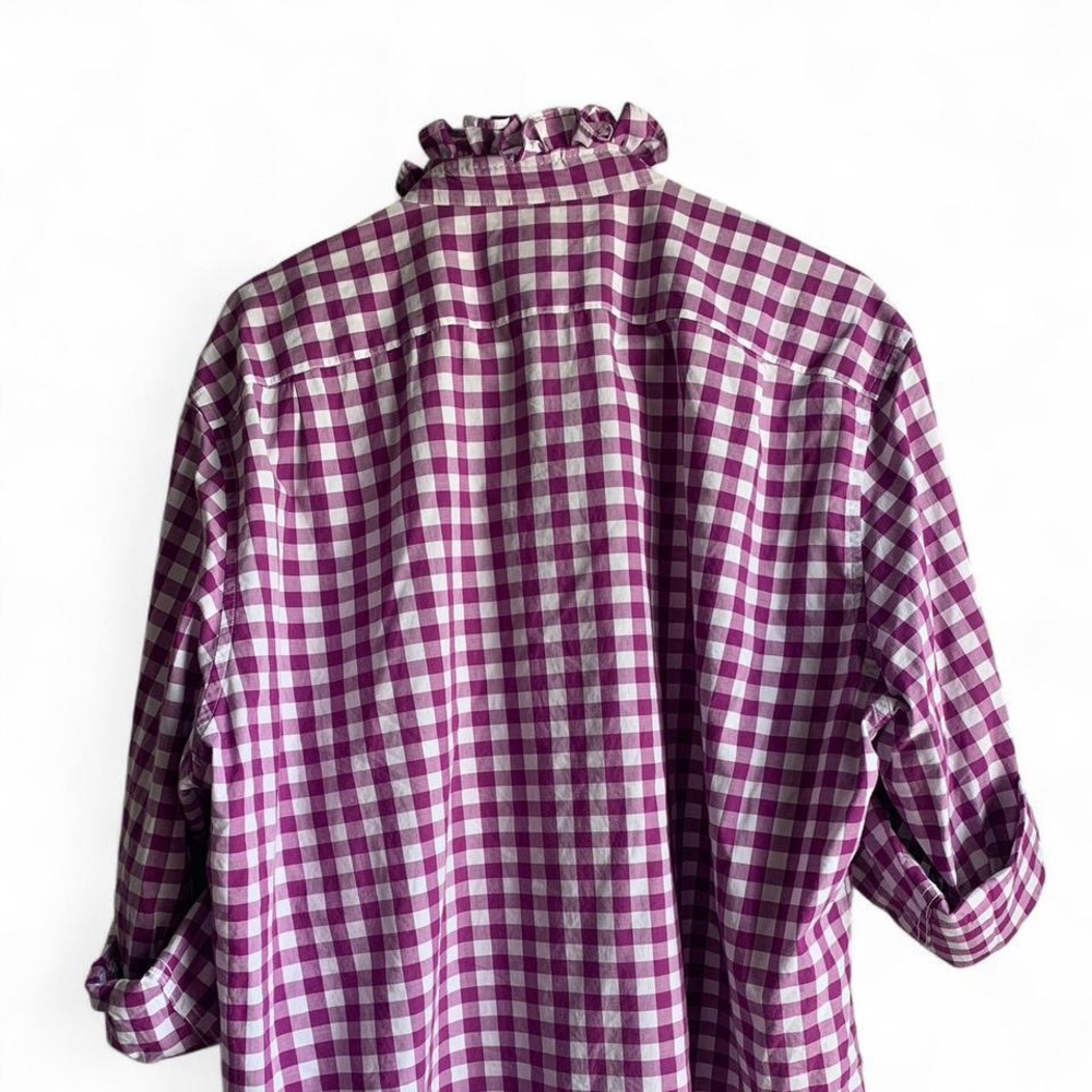 JCrew Ruffled Purple White Checked Button Up Shirt - Picture 2 of 6
